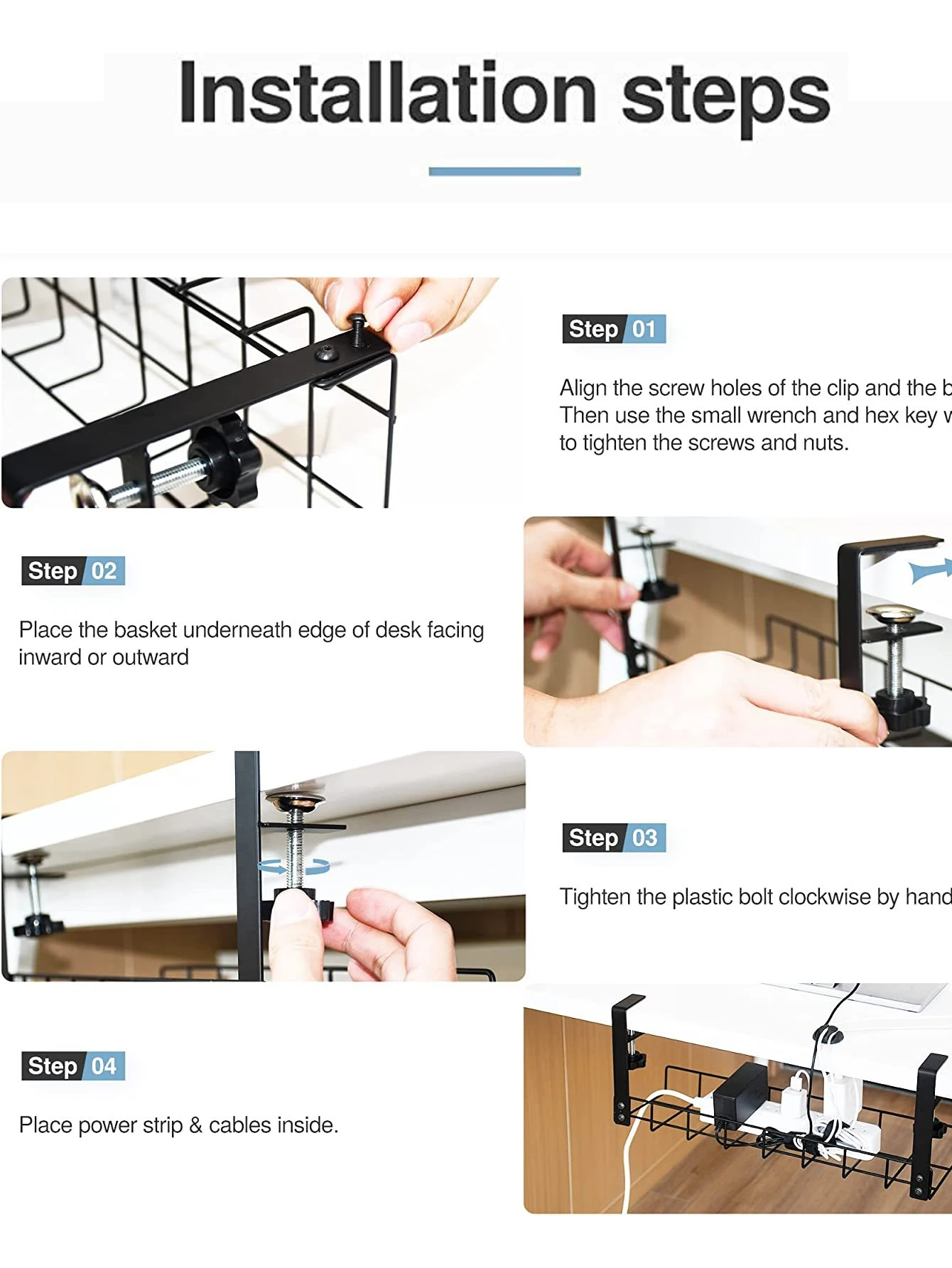 1pc Under Desk Cable Management Tray, Organizer For Wire, Cord, Power Strip, Office Under Table Storage Rack