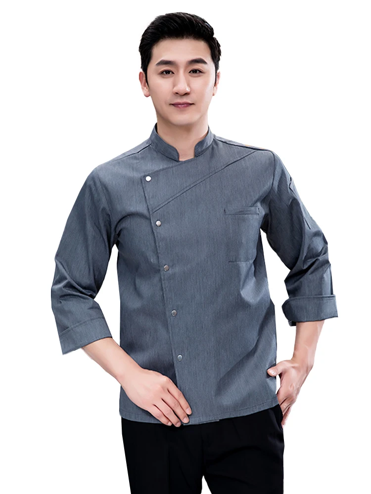 

Kitchen Unisex Chef Shirt Restaurant Uniform Food Service Bakery Breathable Jackets Long Sleeve Clothes Five Buckles Overalls