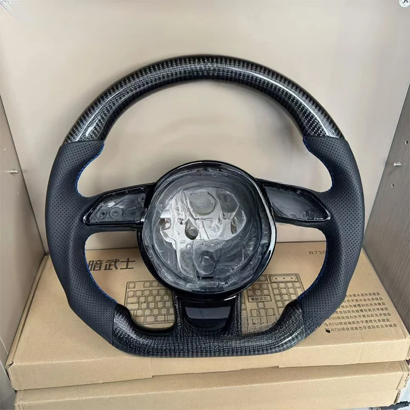 

For Audi A1 A7 A6 C7 Leather perforated grip carbon fiber steering wheel with blue stitching