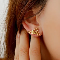 Pendientes con nombre personalizado para mujer, aretes de acero inoxidable con placa de identificación inicial, joyería de Navidad, regalo, 1 par