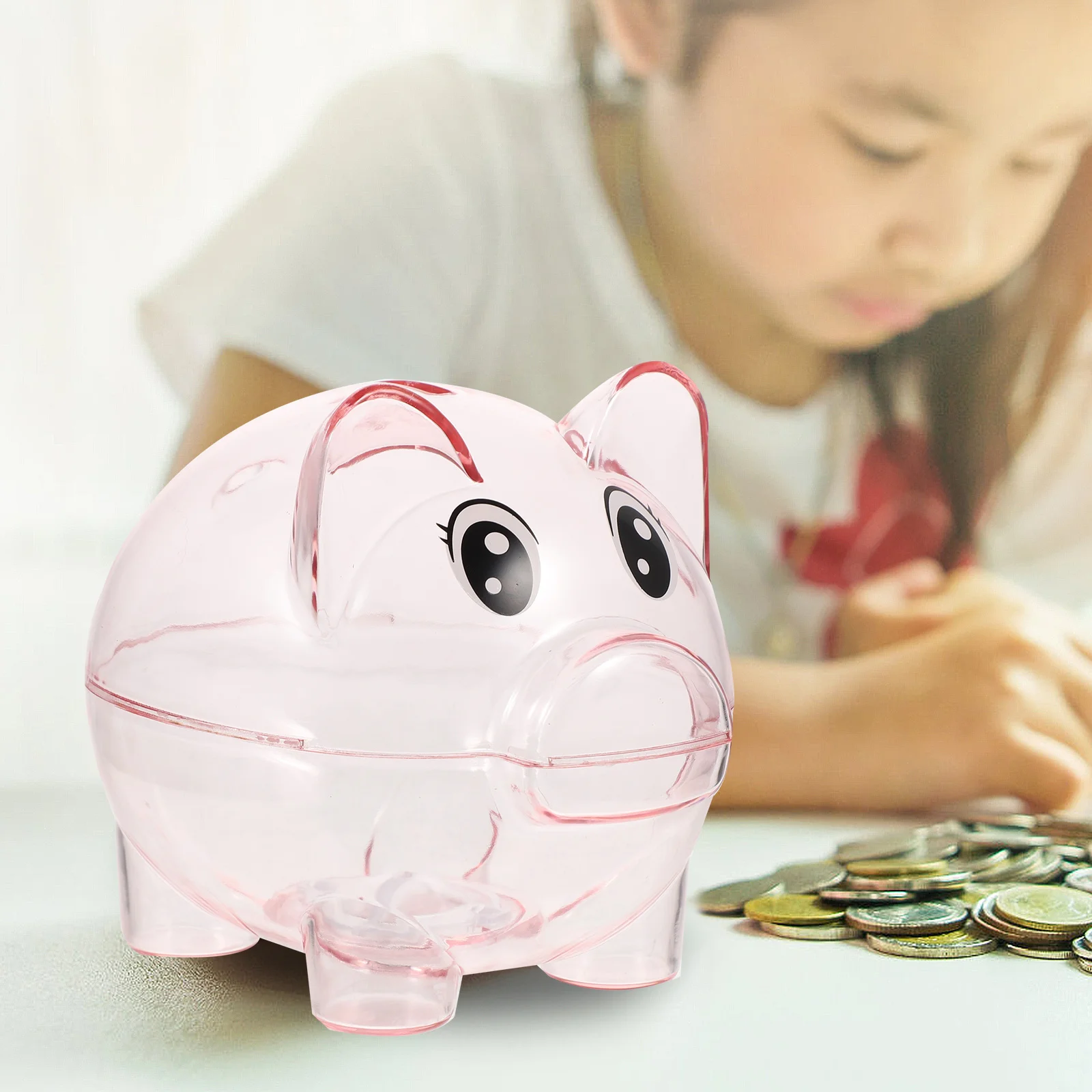 2個の透明な円筒形貯金箱、子供用の透明なコインバンク、大容量の貯金箱、子供の貯蓄室の装飾用