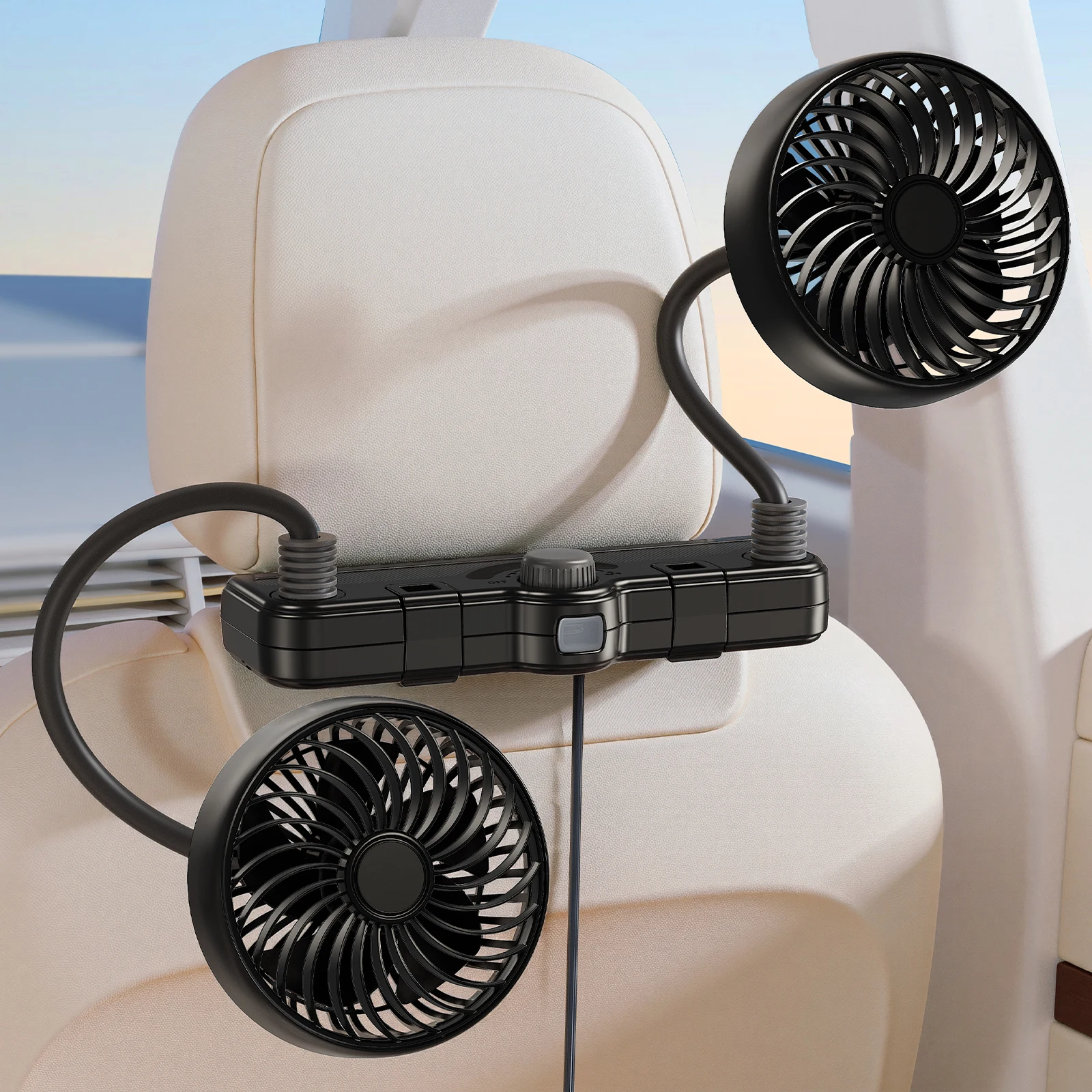 

Hipacool Dual Head Horse Car Fan with Hook Front Rear Shared Car Seat Cooling Fan 360° Rotatable Horse Dual Hook Easy to Storage