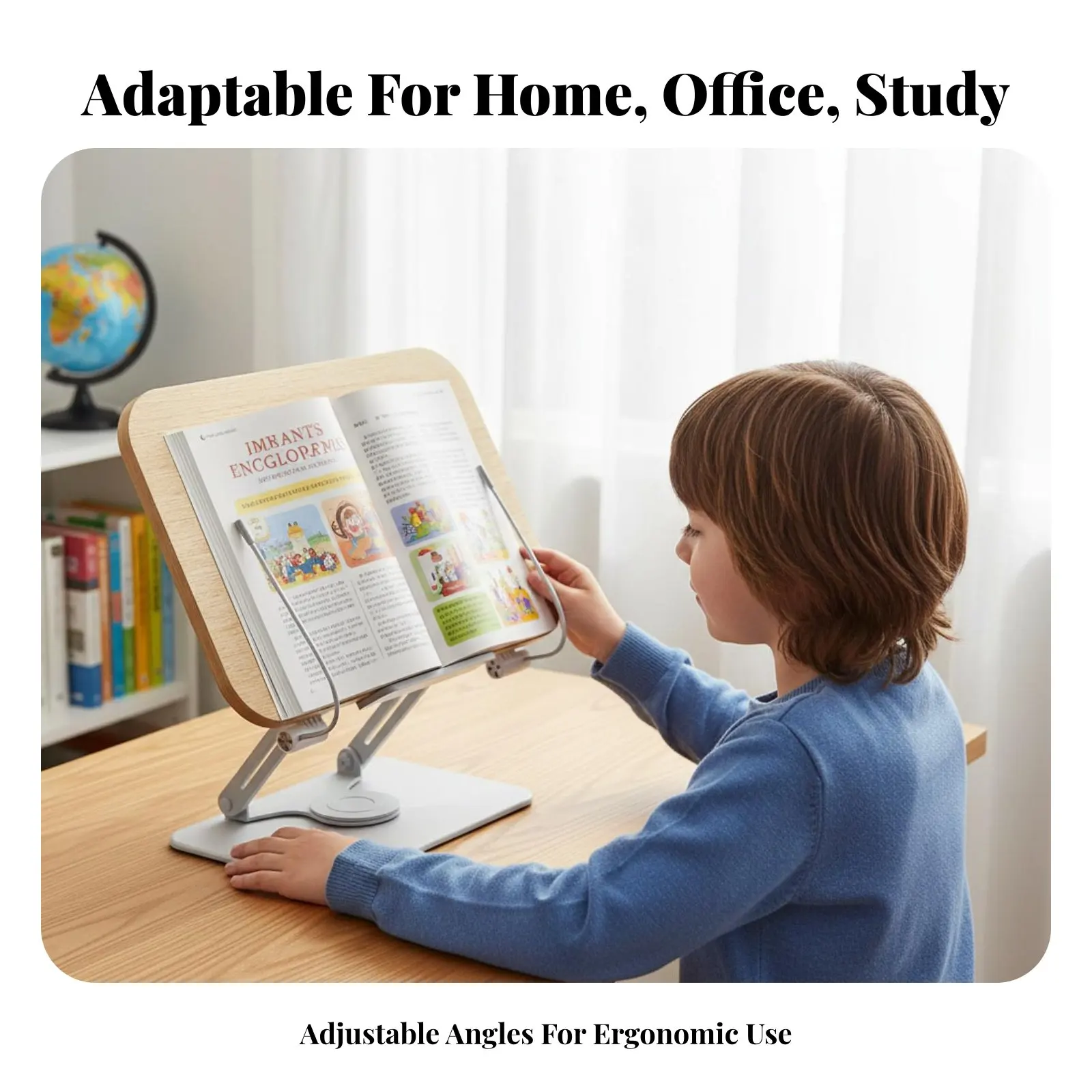 adjustable-book-easel-360°-rotating-base-adjustable-bookrest-with-page-holders-multi-functional-ergonomic-for-children-library