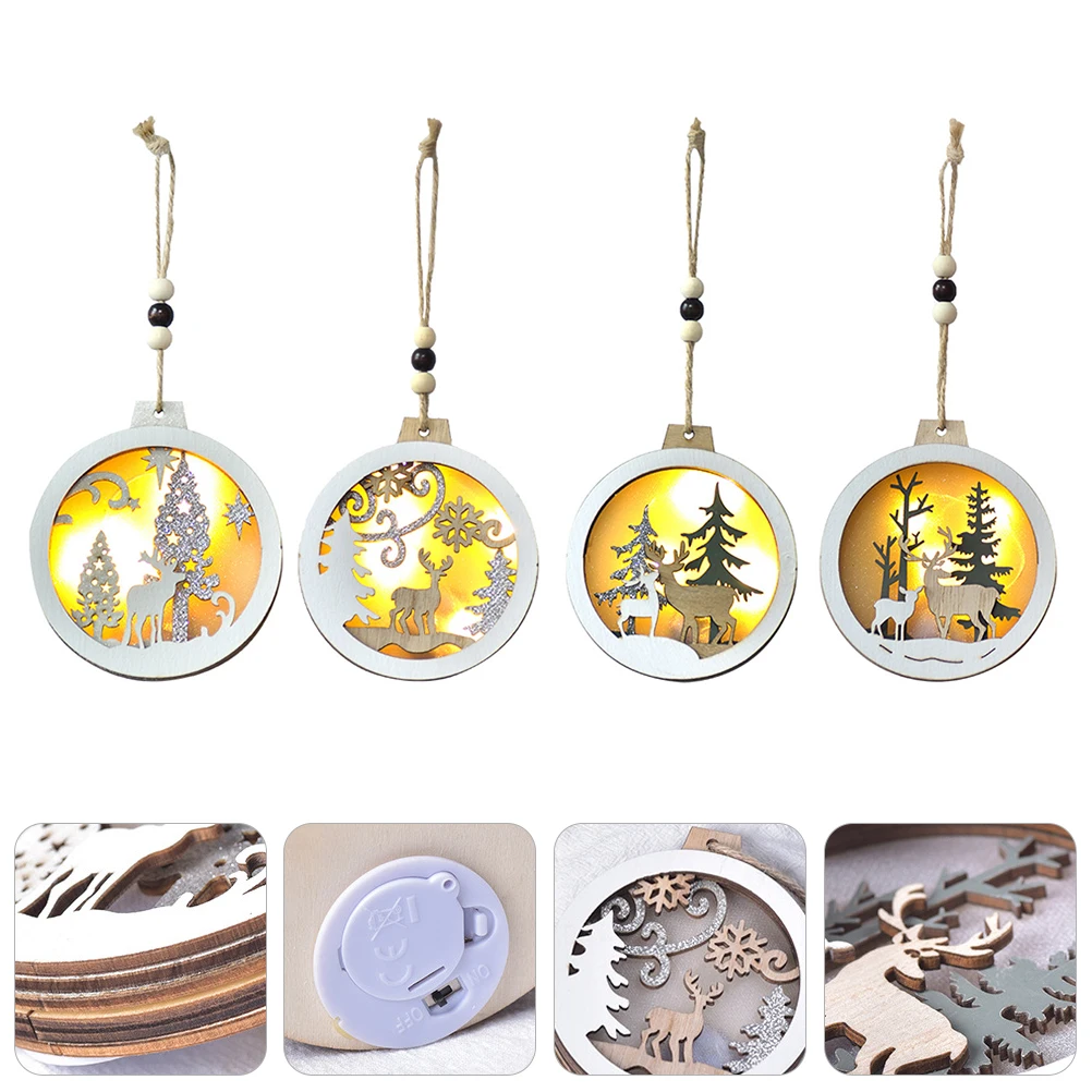 

4 Pcs Wooden Elk Pendant Christmas Light Accessories Ornaments Decorative Pendants