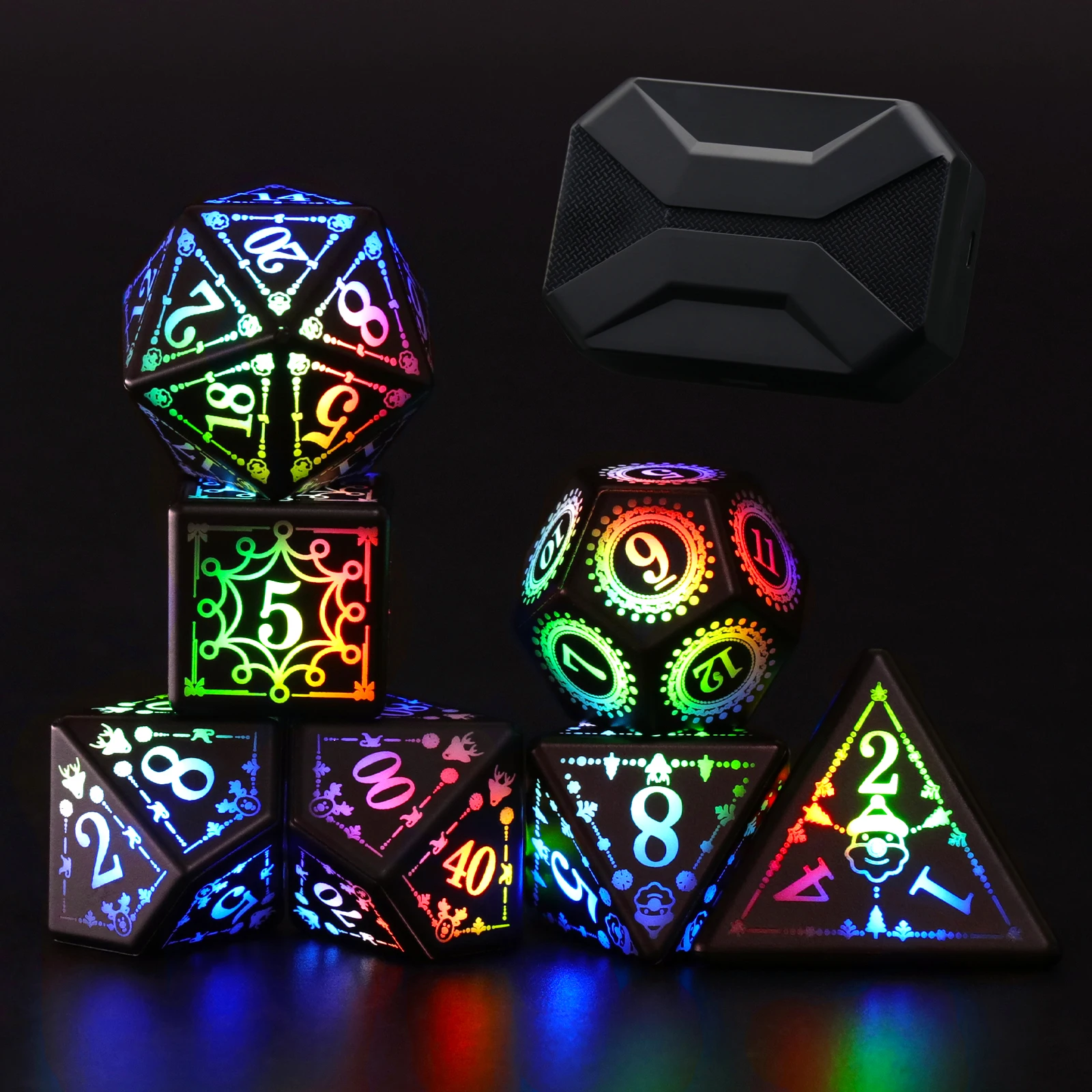 

DND Dice Rechargeable with Charging Box, 7 PCS LED Dice for Tabletop Games D&D Dice Colorful Light