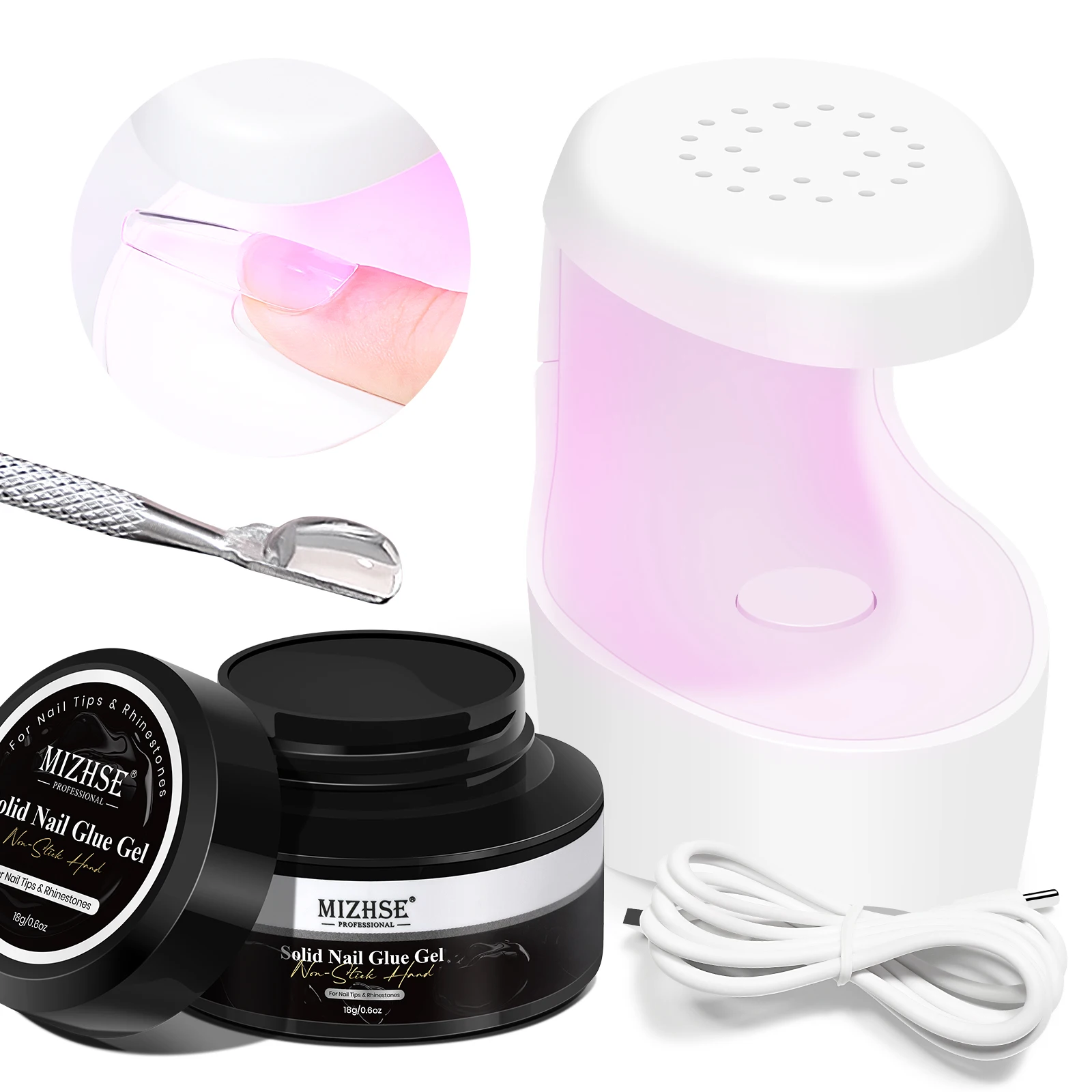 MIZHSE-Juego de Gel de pegamento sólido para uñas, 18G, sin palo, pegamento para puntas de uñas, barniz semipermanente con lámpara Led UV, secador, herramientas de decoración de uñas