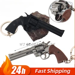 7cm Gun Keychain Men Trinket, Soldeir Mini Metal Alloy  Revolver Pistol Handgun Model, Men's Jewelry Key Chain Souvenirs Gift