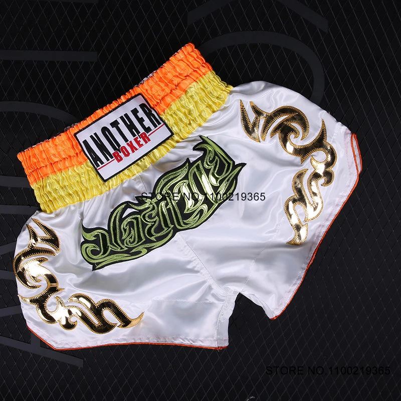 Short Muay Thai White Kick Boxing Shorts Men Women Kids Gym MMA Cage Fighting Grappling Clothing Satin Kickboxing Training Pants