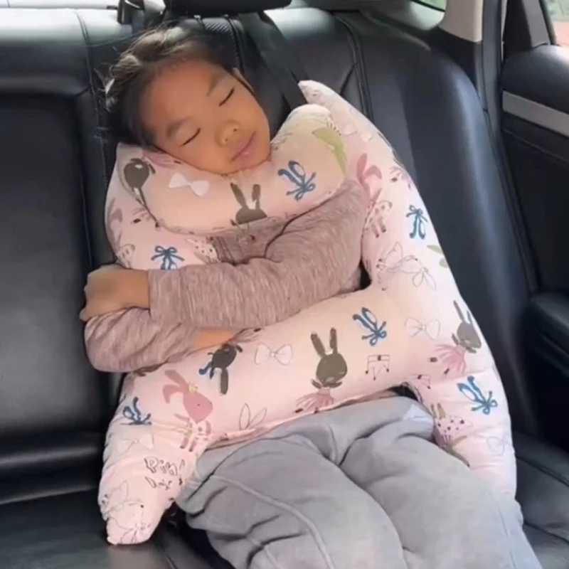 

Автомобильная подушка на подголовник в форме буквы H, детская дорожная безопасная Подушка для сна в автомобиле, Детская безопасная подушка на шею с милым рисунком кролика