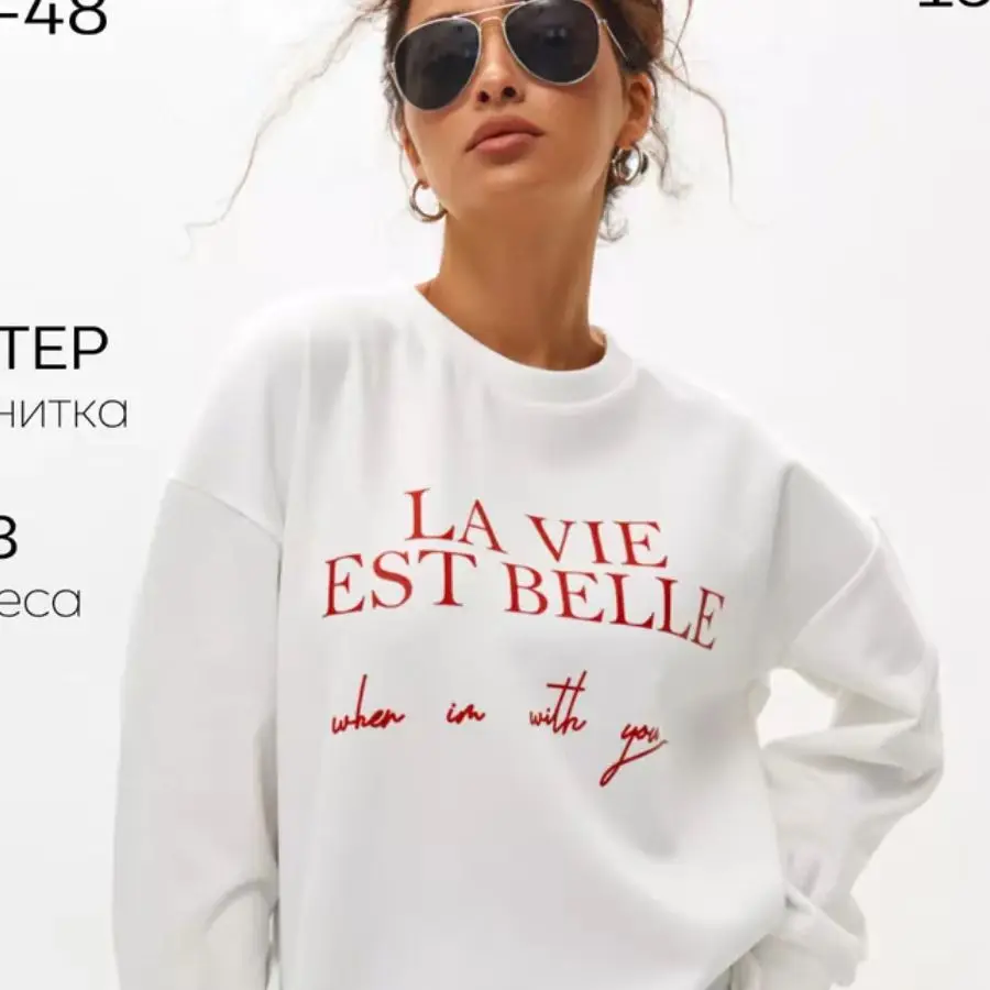

Свободная толстовка с принтом French Life Is Good, женская осень 2025, тонкие толстовки с круглым вырезом и длинным рукавом, свободная американская мода, популярная новинка