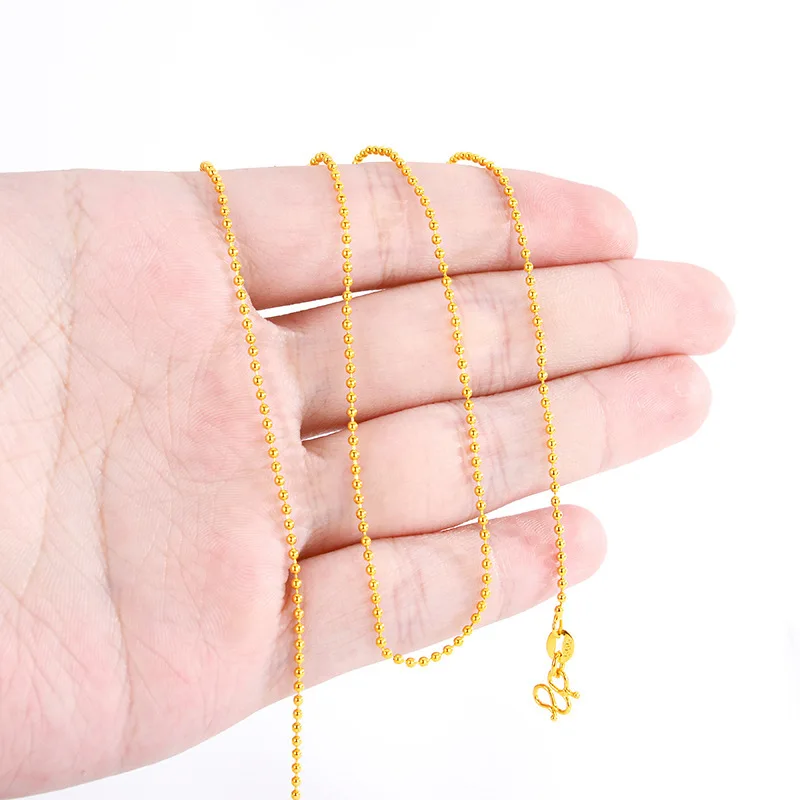 AU999 Gold Jewelry Fine Round Bead Necklace Womens 24K Pure Gold Small Pendant Plain Nude Chain Sweater Clavicle Chain