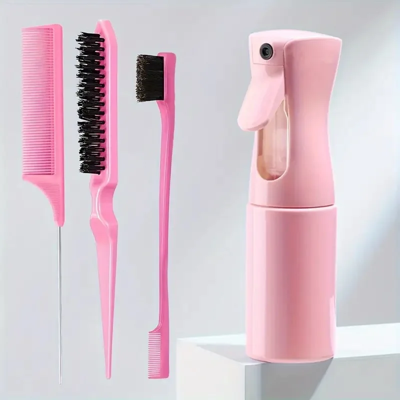 

Special for Real Hair Wigs 4 Piece Tip Tail Comb Double-sided Hair Control Brush and Pressure Spray Bottle Hairdressing Tool Set