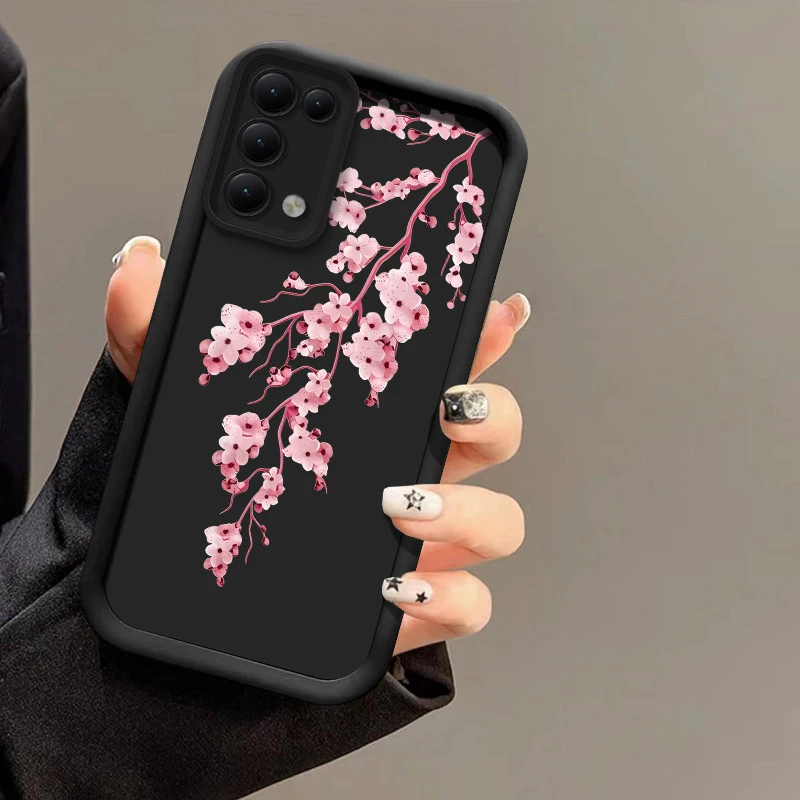 Противоударный чехол для телефона OPPO Reno 13 Pro 12F FS 14 11F 10 6 Pro Plus 8T 5K 5F 5 Lite, мягкий силиконовый чехол с цветочным принтом персикового цвета