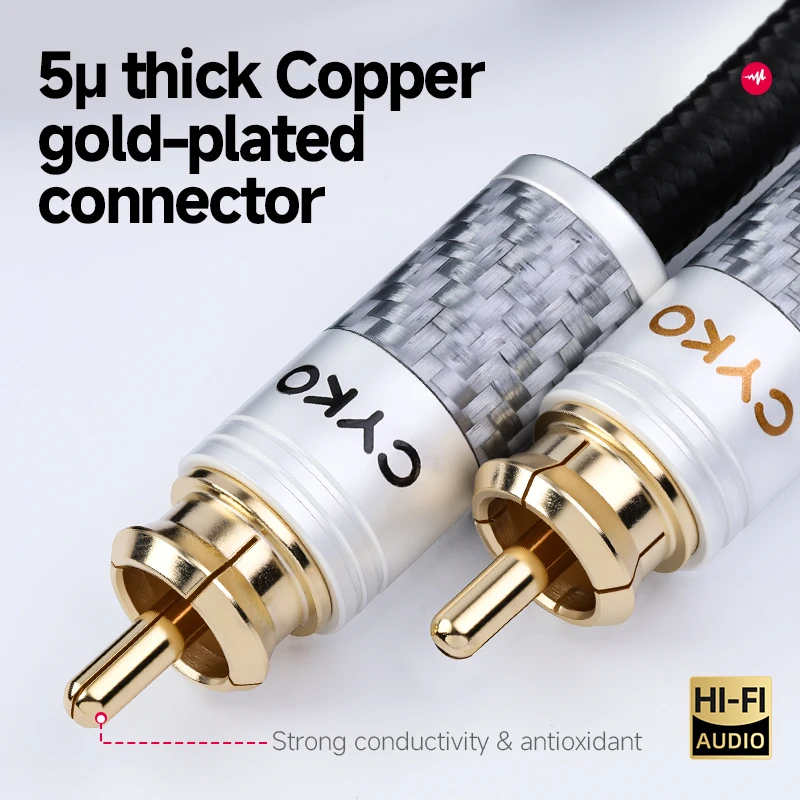 CYKO 1 زوج 2RCA إلى 2RCA 7N OCC كابل صوت ستيريو مطلي بالفضة عالي الأداء لخلاط مكبر الصوت
