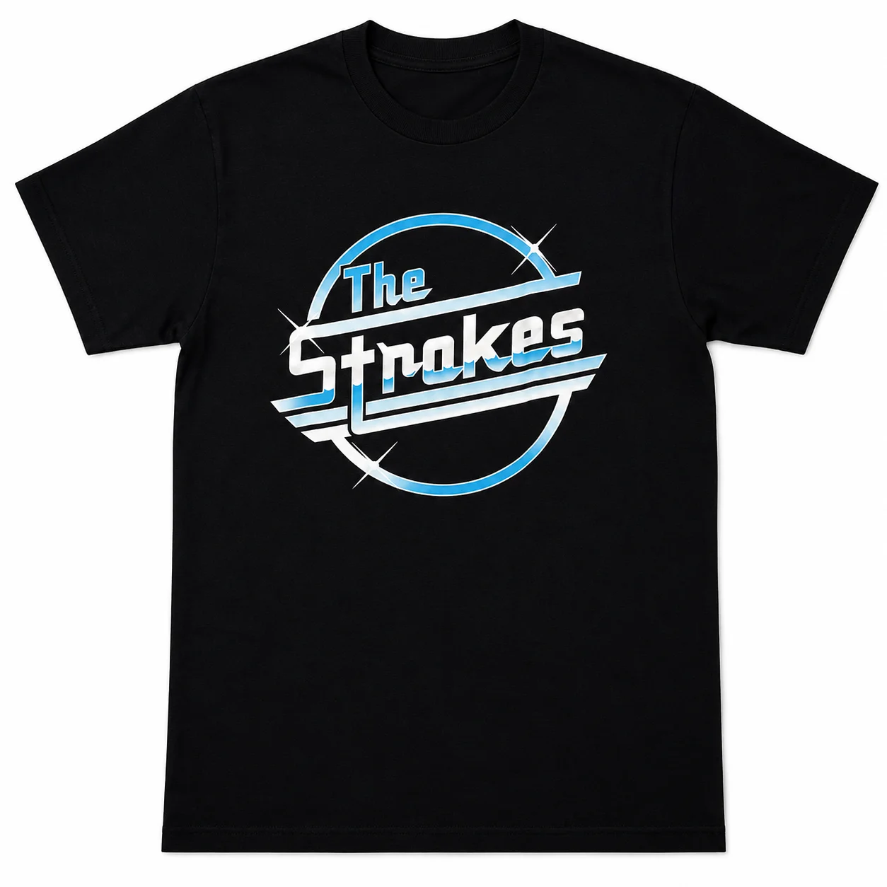 The Strokes Retro Chrome Logo Graphic T Shirt Vintage Indie Rock Band Casual Tee