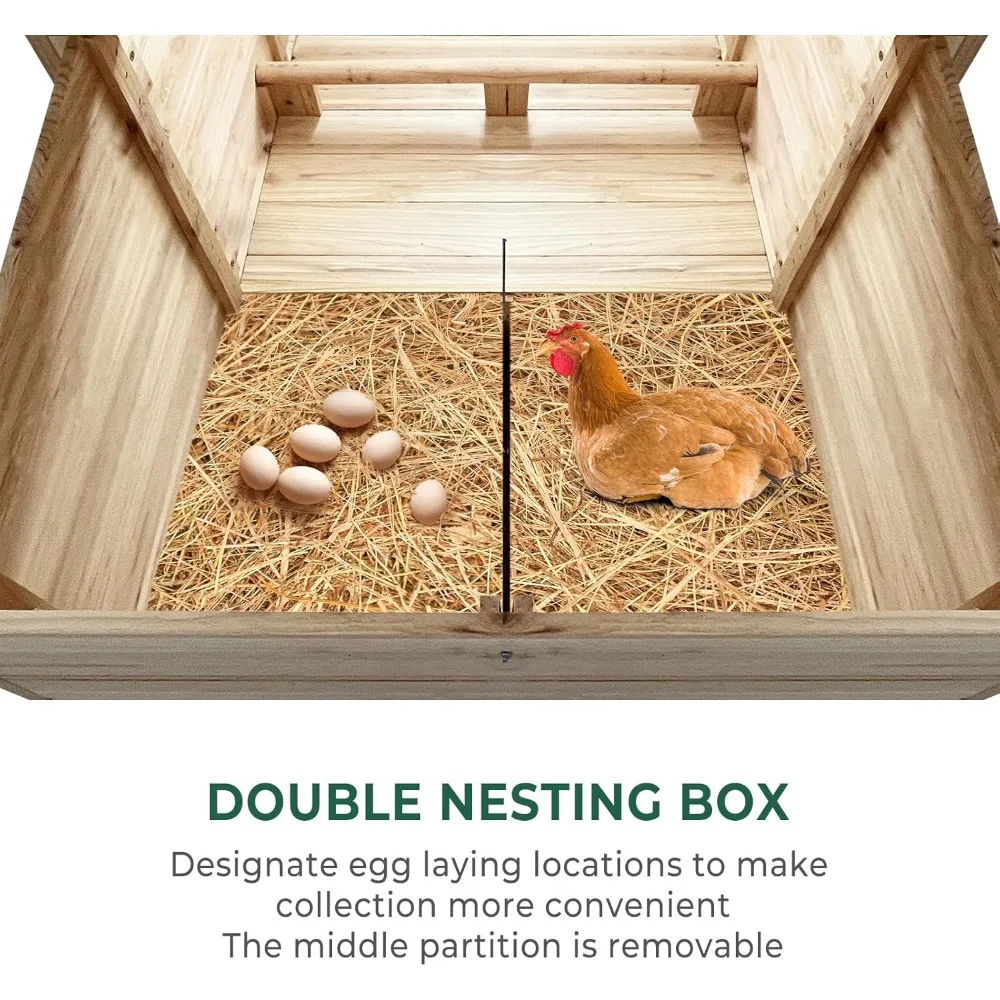 Casita de madera para gallinero con 2 cajas anidadas para pollos, jaula para aves de corral, conejero para patio trasero al aire libre, 57,68 L x 27,56 L x 27,95 H