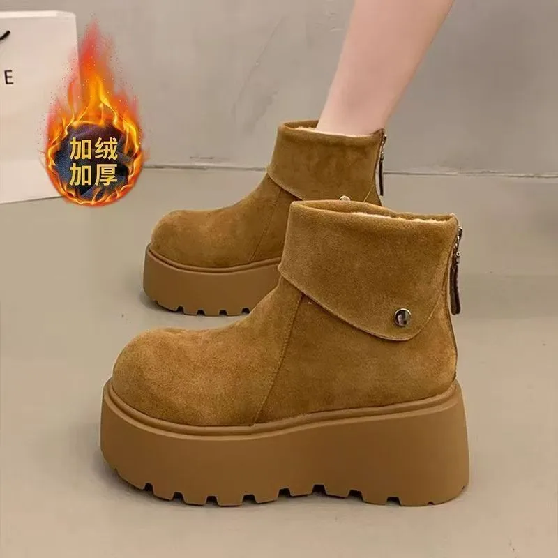 

2026 New Women's Platform Snow Boots, Winter Warm Furry Lined Shoes,Comfortable and Versatile Fashion Thick Sole Mid Calf Boots