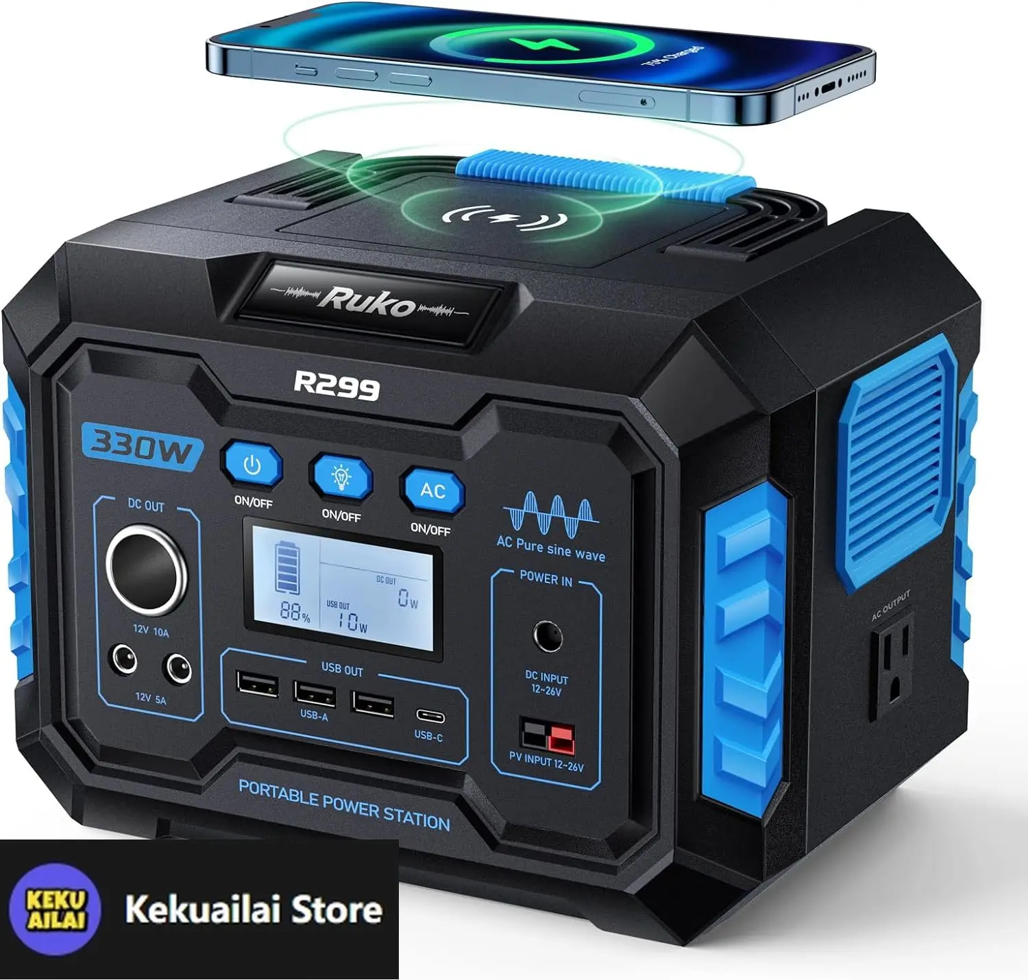 

R299 Portable Power Station 330W, 288.6Wh 9-Port Portable Generator with Flashlight