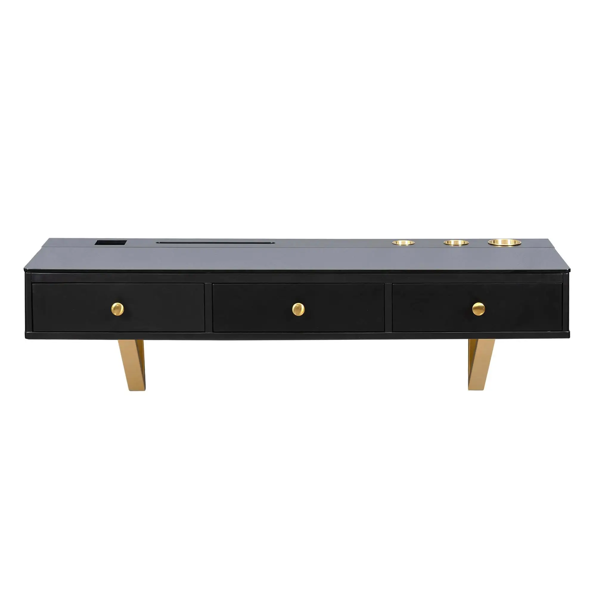 47 Wall-Mounted Floating Shelf with Drawer - Versatile Vanity Table & Desk for bedroom , Bathroom & Hair Salons - Black & Gold