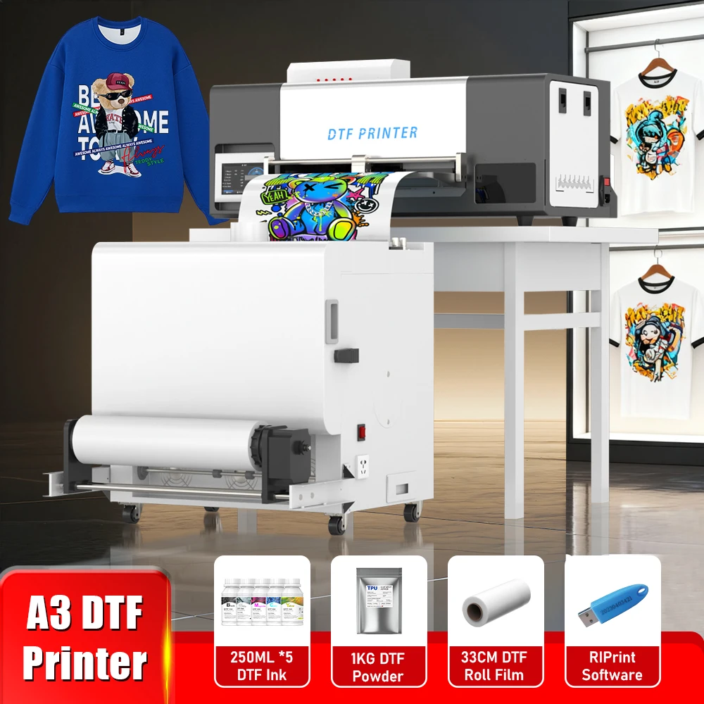 

A3 DTF Printer 6 Color For Epson XP600 Auto Ink Circulation Direct to Film Heat Transfer Printing Machine for Clothing Jeans