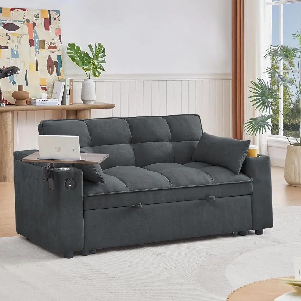 65'' Convertible Sleeper Soa Bed with Adjustable Backrest, Chaise Lounge, Side Table & USB/Type-C Ports – Stylish & unctional Ad