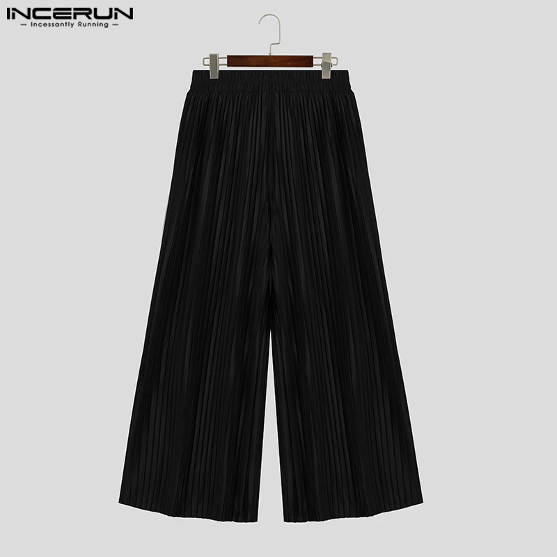 INCERUN 2024 American Style Men\'s Pants Fashion Loose Pleated Trousers Casual Well Fitting Male Solid All-match Pantalons S-5XL