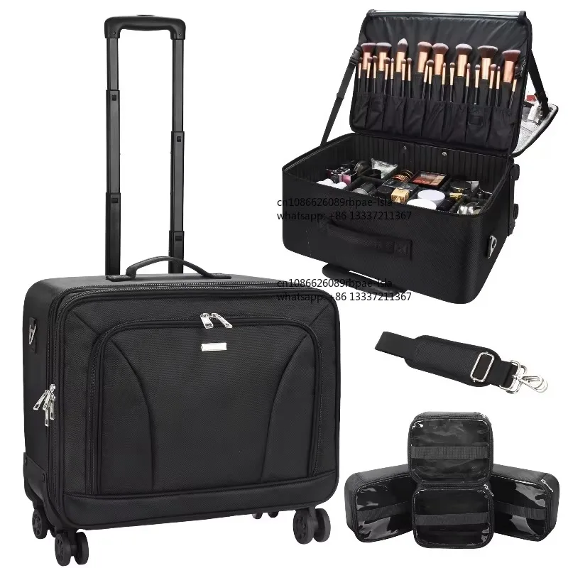 Large vanity case, trolley travel vanity case, large capacity makeup artist storage box
