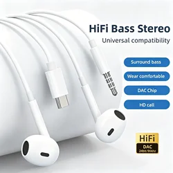 Auriculares con cable de media oreja, cascos de música HiFi, manos libres, tipo C, 3,5mm, con micrófono, para Android, Samsung, Xiaomi, tabletas y portátiles