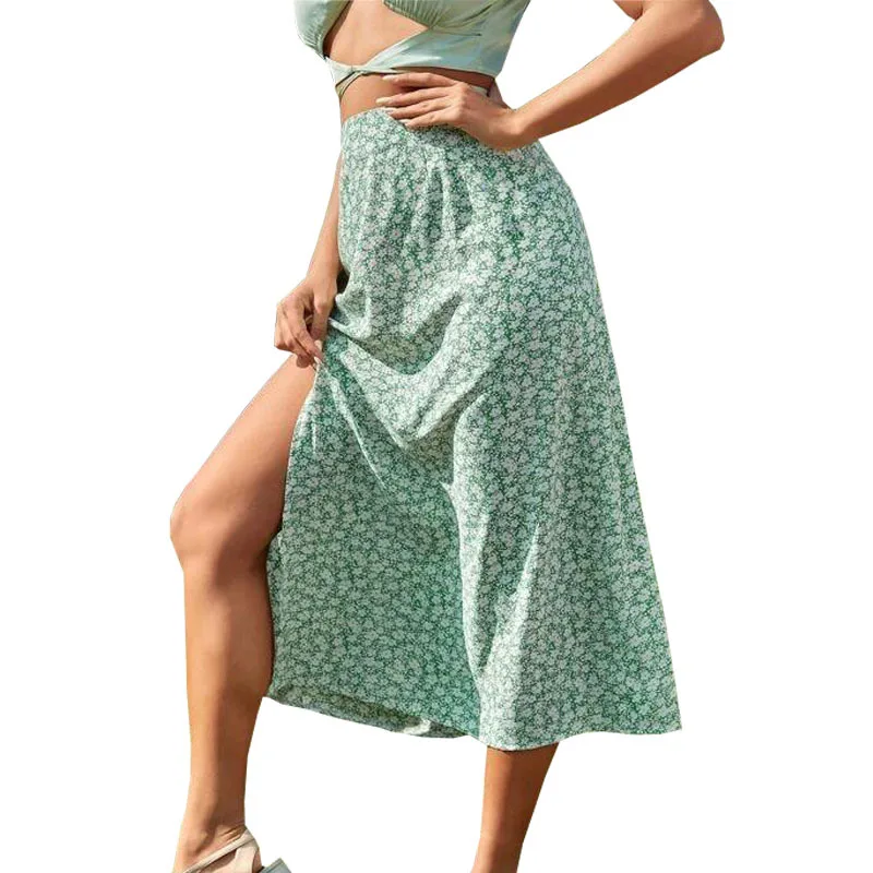 Summer 2024 Women's New Arrival Floral A-Line Skirt with Slit