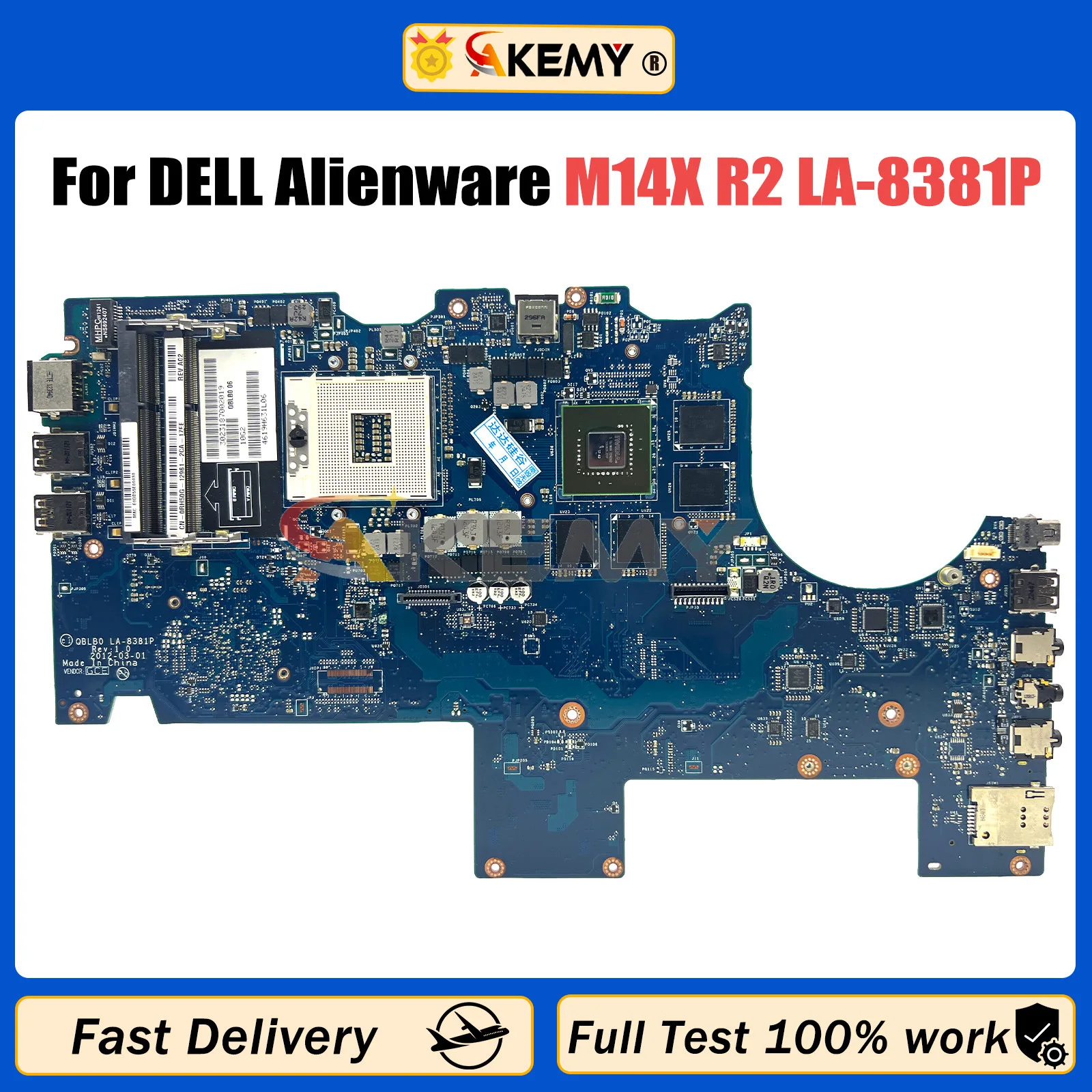 

AKEMY LA-8381P Laptop motherboard For DELL Alienware M14X R2 Mainboard CN-0RH50G SLJ8C GT650M DDR3 tested OK