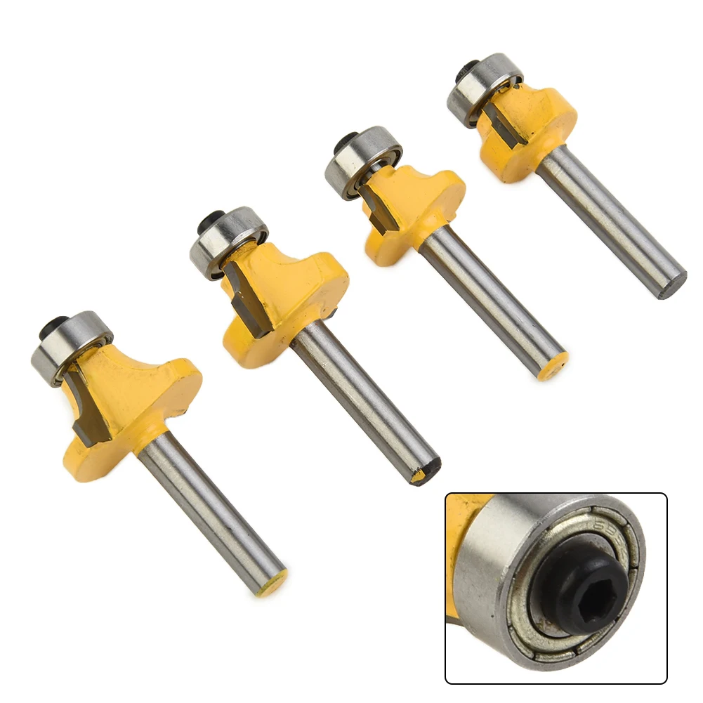 4pcs 6mm Shank Round Over Router Bit Set Carbide Tipped Bead For Edge Forming For Woodworking Plywood Hardwood Softwood