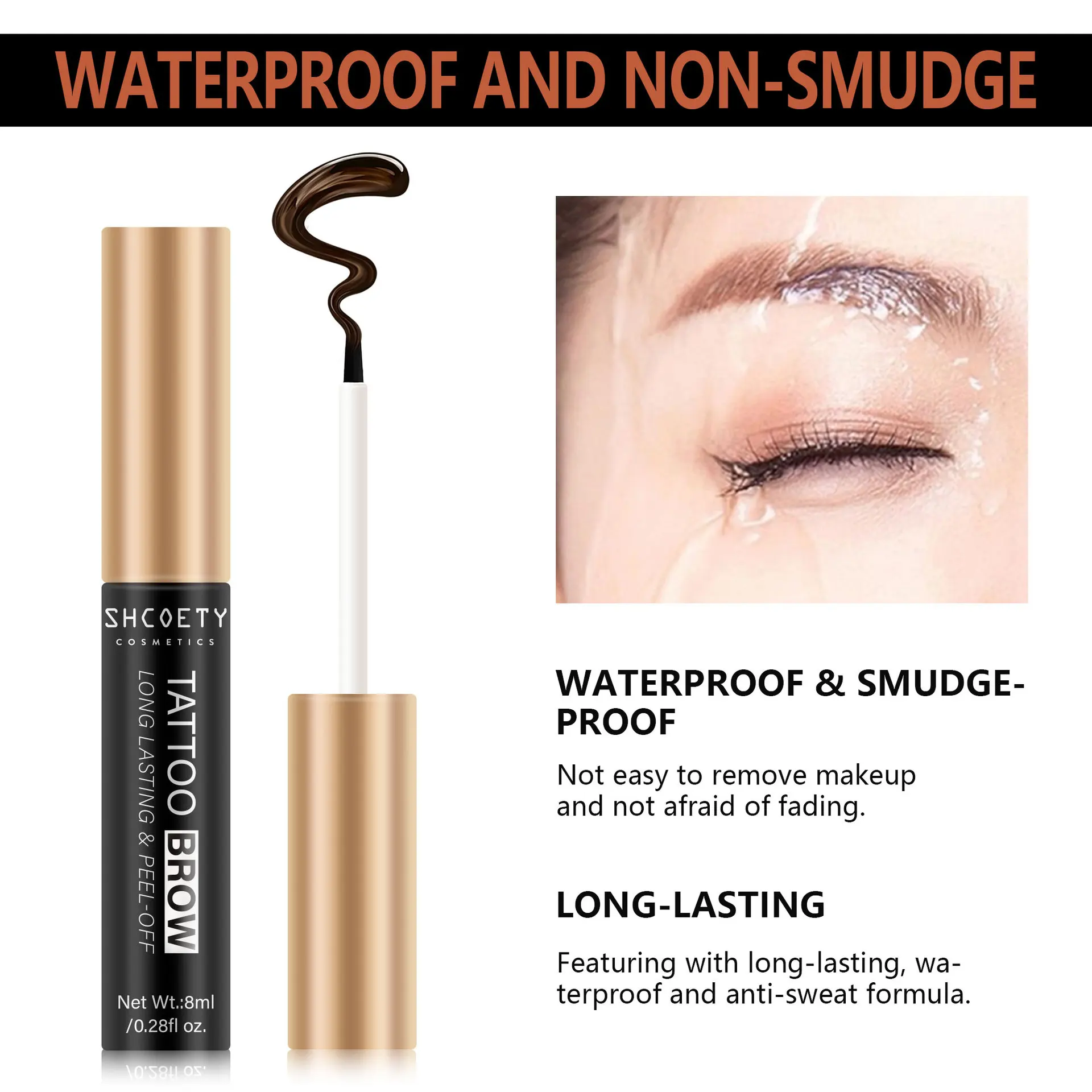 Peel Off Tattoo Brow Wenkbrauwgel Langdurig Vlekvrij Waterdicht Transpiratie Gemakkelijk te dragen 3-kleuren Wenkbrauw Tint Make-up Cosmetica