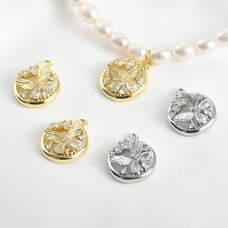 14k Real Gold Color Retention Round Butterfly Round Brand Pendant DIY Handmade Bracelet Necklace Earrings Accessories Material