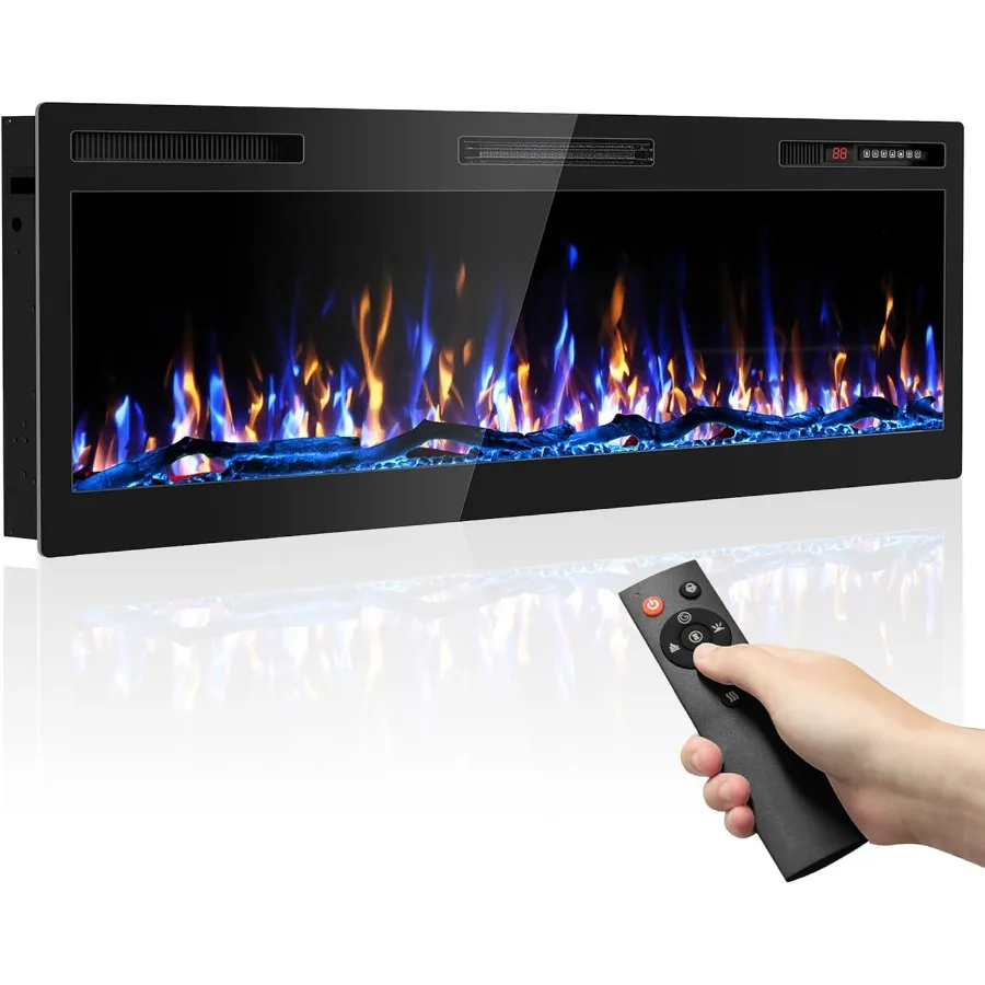 

50 Inch Electric Fireplace Wall Mounted and Recessed with Remote Control for Living Room or Bedroom Color Adjustable Flame Effe