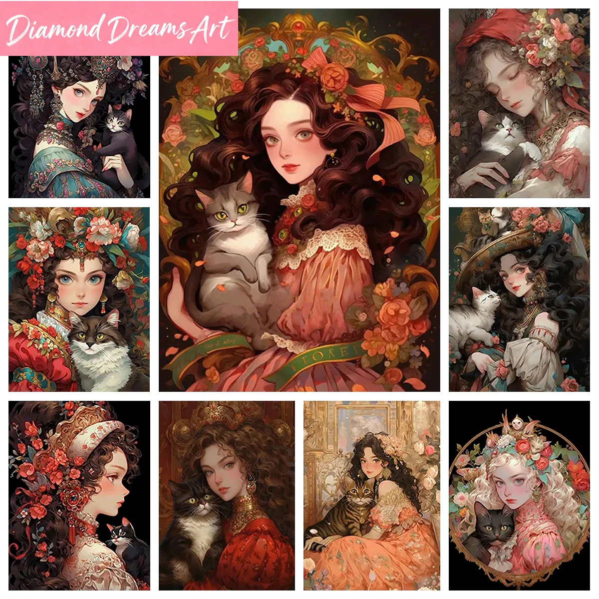 

Безрамная, креативная алмазная вышивка DIY с изображением милых кошек и красивых девушек