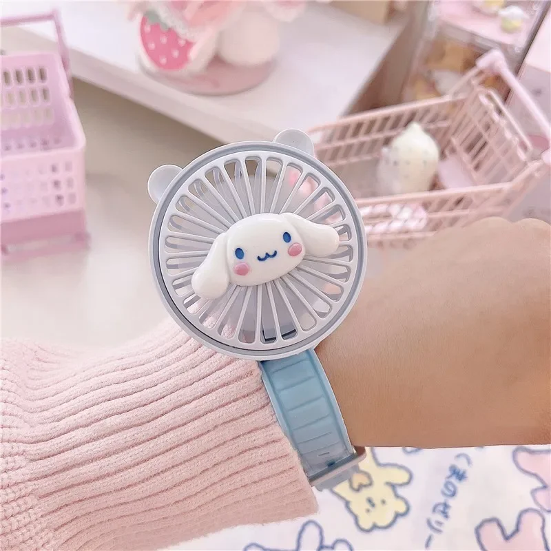 Sanrio My Melody Watch Fan Usb Charge Cartoon Student Portable Mute Anime Figure Cute Kawaii Kuromi Cinnamoroll Festival Gift