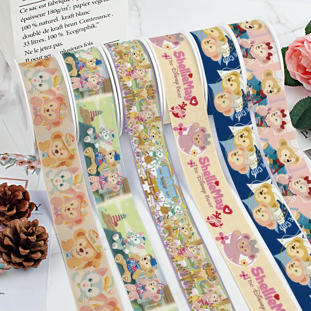 Disney Japanese Cartoon Duffy Bear Printing Grosgrain Ribbon 5Yards for DIY Hair Bows Merry Party Dec Meterials