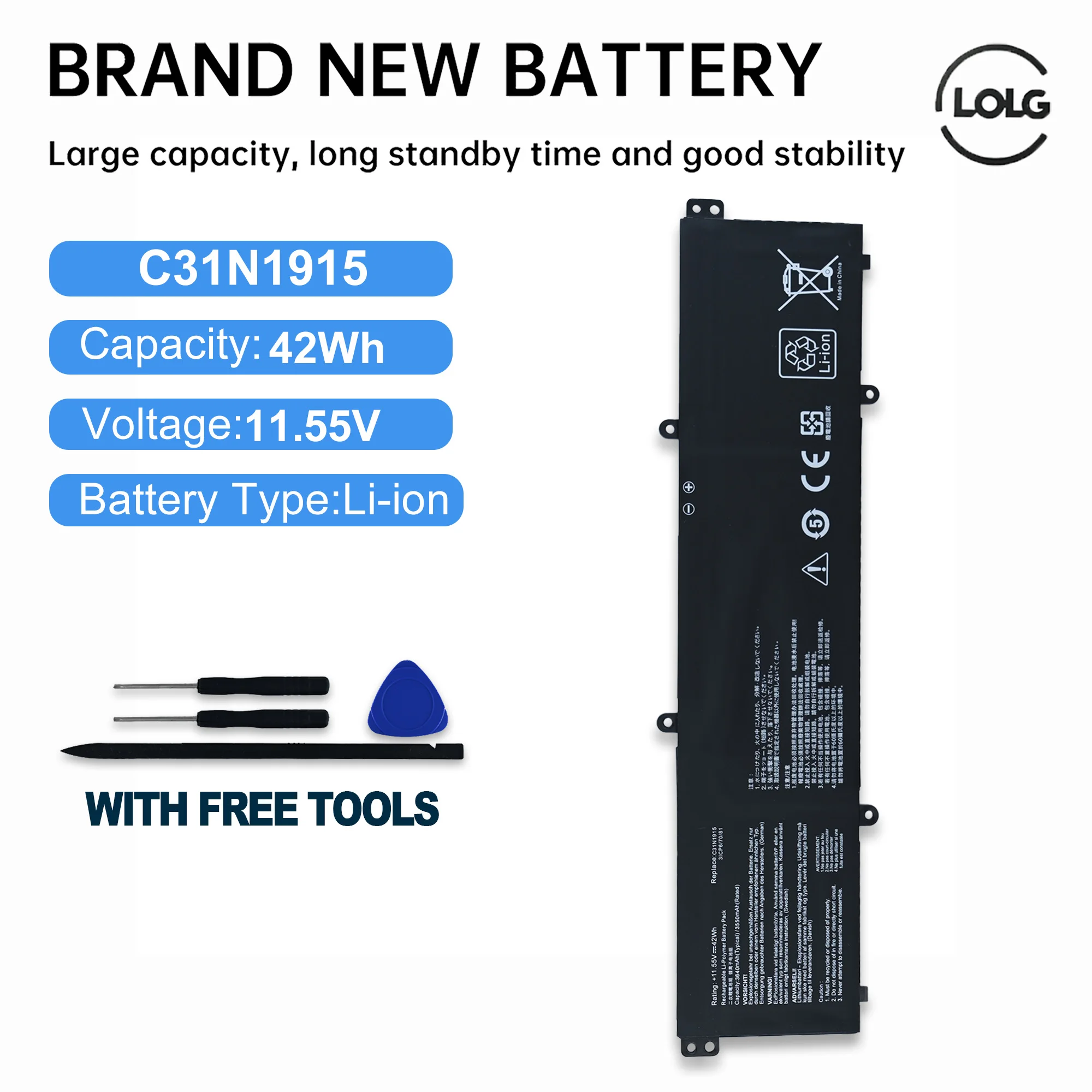 

Аккумулятор для ноутбука LOLG B31N1915 C31N1915 для Asus ExpertBook B1 B1400 B1 B1500 BR1100CKA BR1100FKA BR1100CKA-GJ0100RA 42Wh