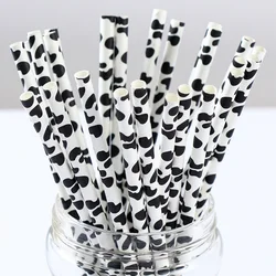 25pcs Black White Cow Pattern Paper Drinking Straw Jungle Farm Theme Party Decor Straws Kids Craft Cow Milk Juice Supplies