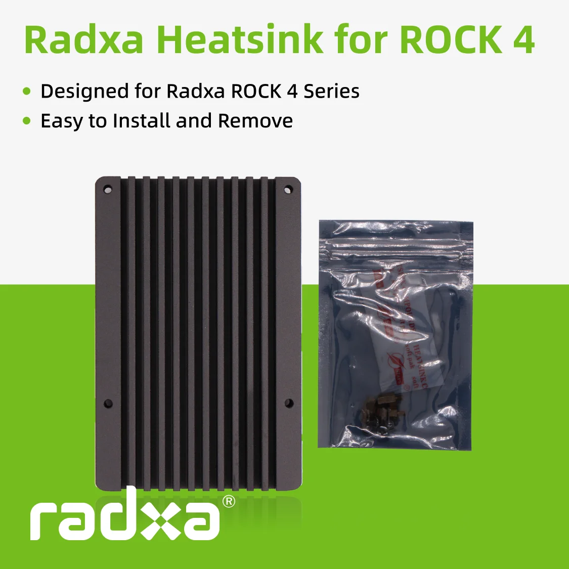 Radxa-Kühlkörper für ROCK 4, entworfen für die Radxa ROCK 4-Serie, einfach zu installieren und zu entfernen.
