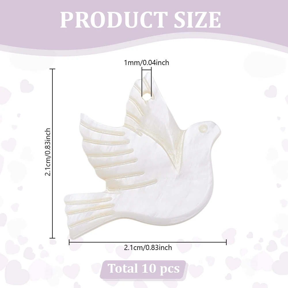 10 Pcs Shell Pendants Mother of Pearl Shell Carved Pigeon Charms White Flat Back Pearl Dove Charms Bulk for Jewelry Making view 2
