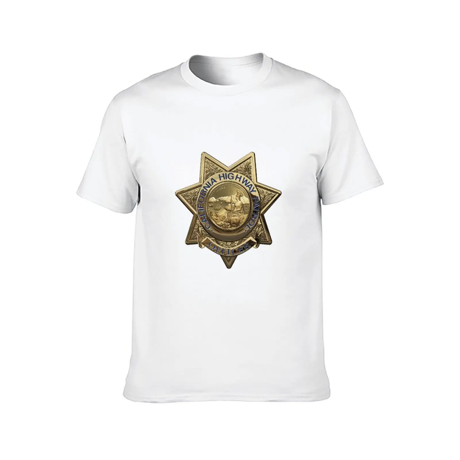 California Highway Patrol - CHP Police Officer Badge over White Leather T-Shirt t shirt man luxury t shirt man plain T-Shirt