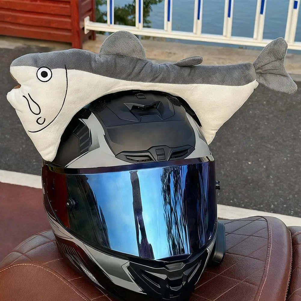 Motorcycle Hat Shark Doll Decorative Plush Safety Hat Strong Doll Double-Sided Tape Accessories Modification S0K9