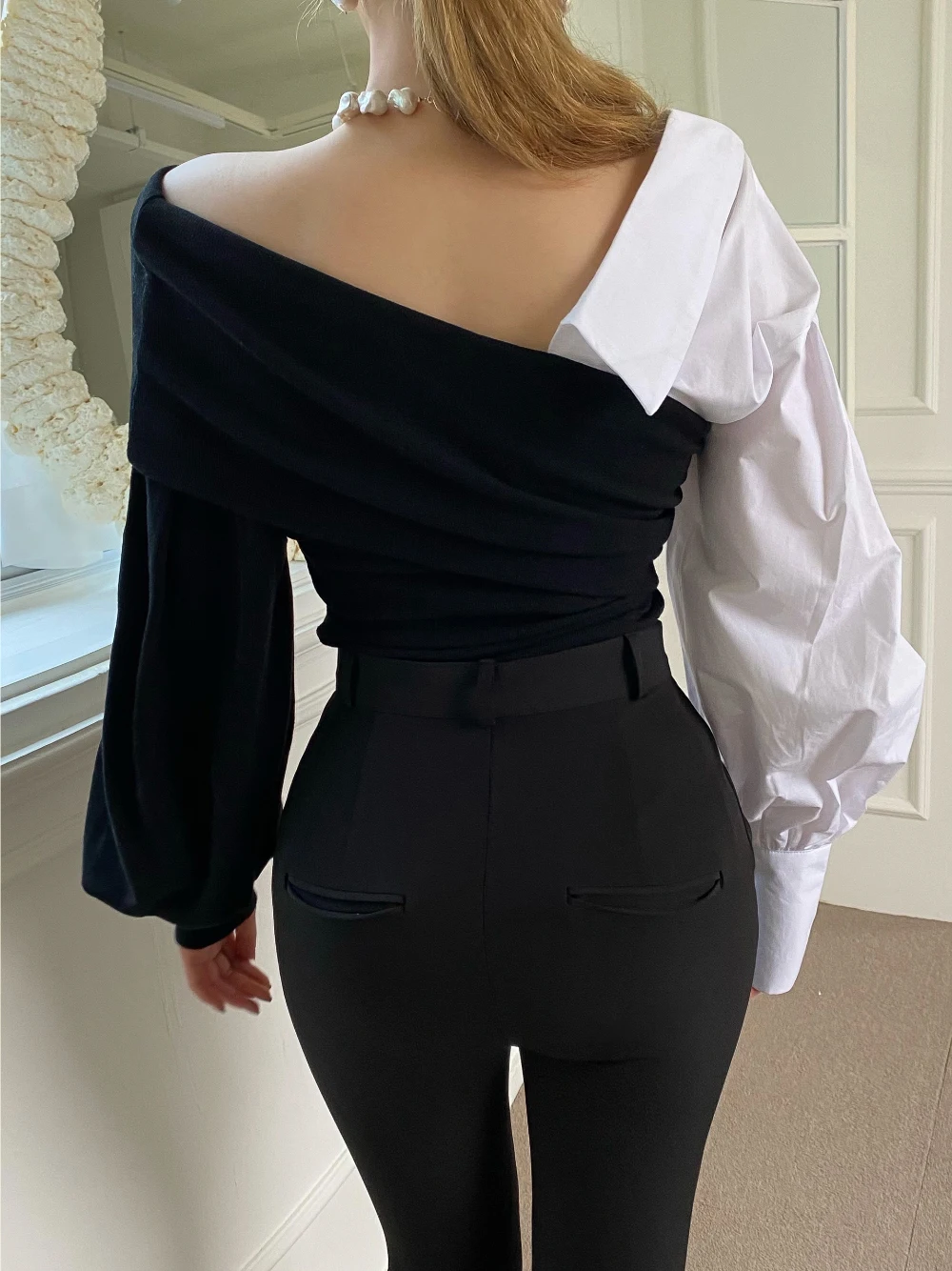 2021 new fashion off shoulder top casual Splicing women sexy tops lady beautiful nice woman tshirts female OL Streetwear BAt184