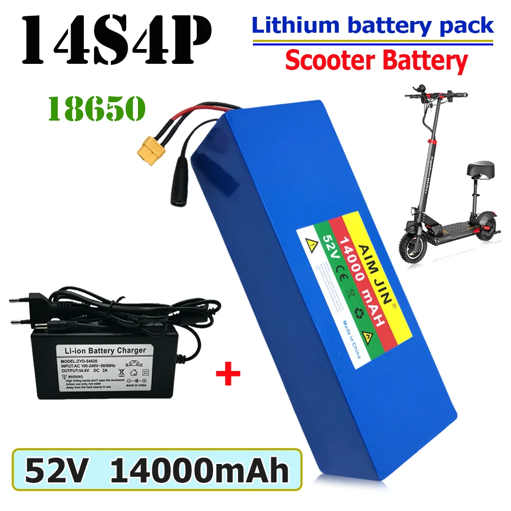 14S4P 14000mAh 18650 1500W balance bike electric bike scooter tricycle 52V lithium battery+58.8V 2A charger
