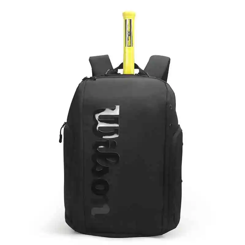 Wilson Roger Federer Bolsa de tenis Mochila de tenis profesional negra para 2 raquetas con compartimentos de aislamiento