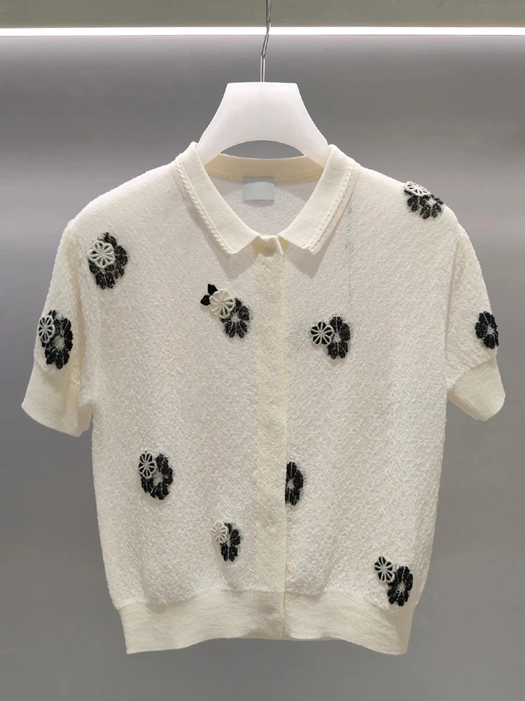 

High-End Women's Knitted Ne Open Cardigan Summer 2025 Embroidered Flower Design Regular Fit ort Sve Casual Sle