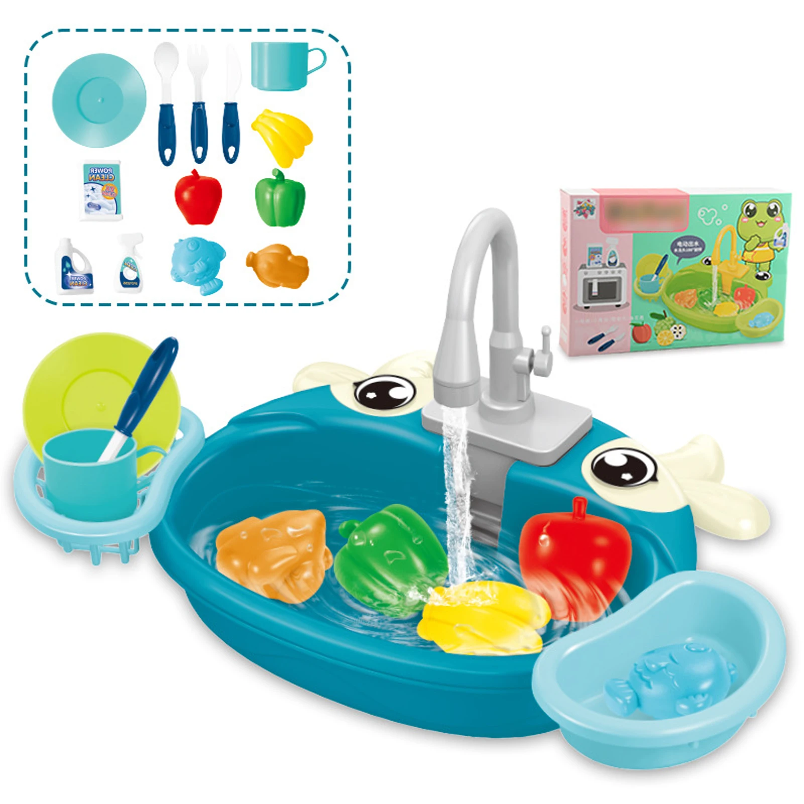 Crianças jogar brinquedos dos desenhos animados lavatório elétrico forfun experiência de aprendizagem equipada com jogo comida circulação água pia da cozinha