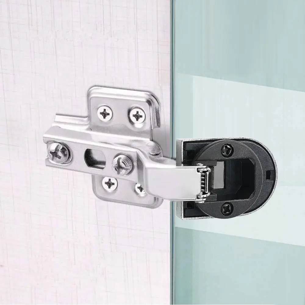 2Pcs Glass Cabinet Door Hinge Opening 26mm Display Wine Cupboard No Hole Window Hinge Clip Connector Furniture Accessories