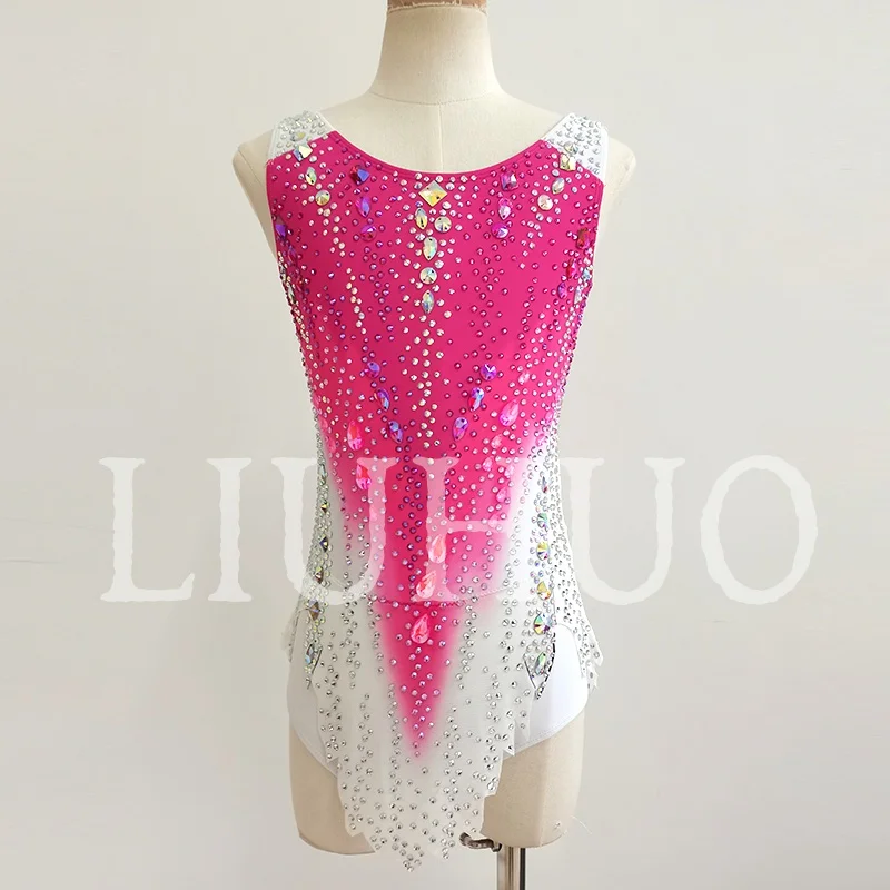 LIUHUO justaucorps de gymnastique rythmique rose avec jupe Performance de pom-pom girl compétitive pour enfants BD9096